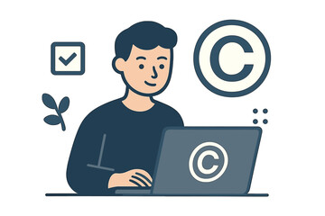 Copyright concept involving a person using a laptop computer