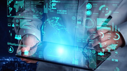 Data center monitoring dashboard visualize network performance, connection status, usage rate, and telecommunication insight. Data center monitoring efficiency improvement network transparency. Thunk