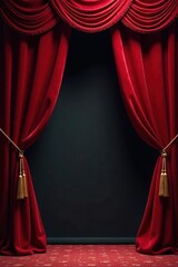 Intricate cut-out design in heavy red velvet stage curtains , fabric, drama, red