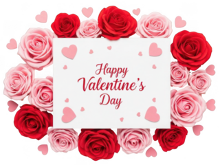 Happy valentine's day card with roses isolated on transparent background