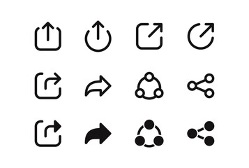 Share icon set. Arrow symbol, Reply send forward icons button. Send message icon. External Link Icon. Upload icon. Connection symbol - network sharing icon