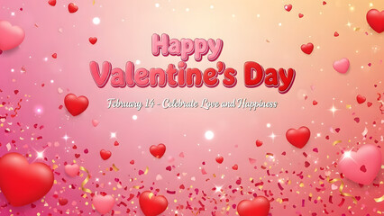 A vibrant celebration of love and affection on Valentine's Day with hearts and confetti