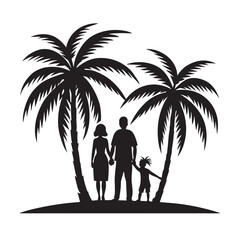 Tropical Palm Beach Family At Sunset Silhouette