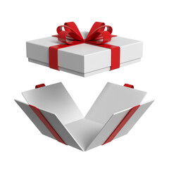 Open Present Box Tied with White Ribbon in 3D Rendering