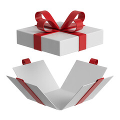 Open Present Box Tied with White Ribbon in 3D Rendering