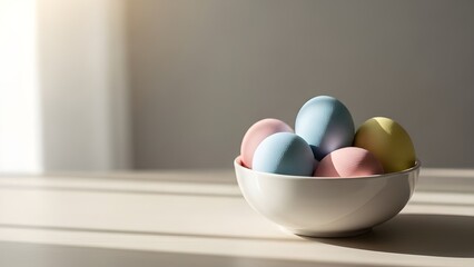 Minimalist Pastel Easter Eggs in White Ceramic Bowl for Seasonal Decor