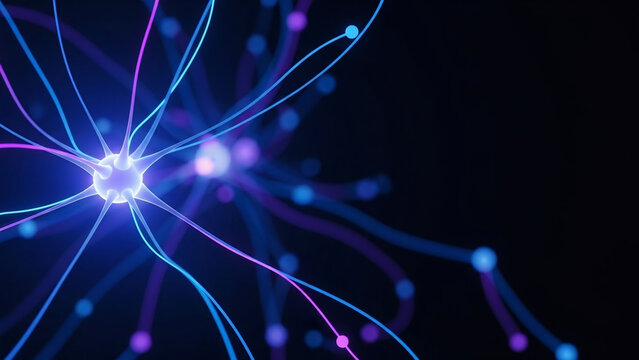 Neural network abstract concept showing glowing connections and data flow in brain technology - Powered by Adobe