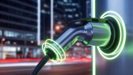 Futuristic Electric Vehicle Charging Plug with Green Neon Light Concept