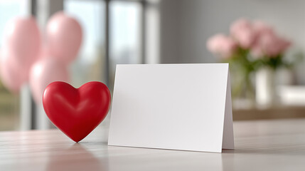 Card mockup with red heart and balloons
