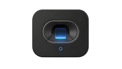 Modern electric gadget with glowing blue button isolated on transparent background