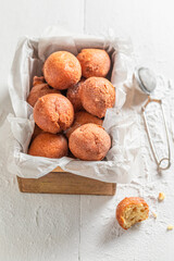 Delicious and sweet mini doughnuts baked at home.