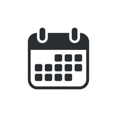 A simple black and white icon depicting a wall calendar with visible squares representing dates suggesting scheduling and time management concepts