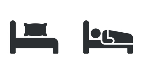 A simple black and white illustration depicts an empty bed and a bed occupied by a person sleeping conveying rest