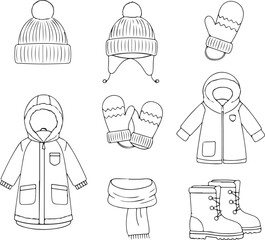 Collection Of Winter Clothing Stock Illustration