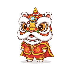 Fototapeta premium Adorable Tiger Lion Dance Mascot Celebrating Chinese Lunar New Year Festivities