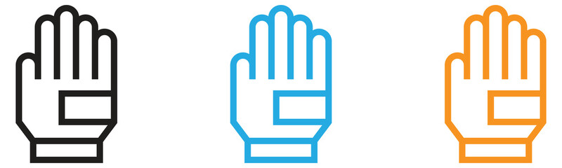 Obraz premium A set of three outlined hands with a wrist device in different colors, showing a gesture