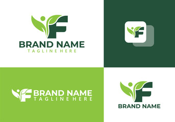 Letter F vector logo design with leaves - F letter and leaf logo vector illustration.