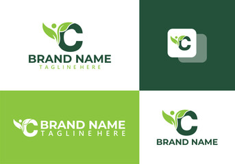 Letter C vector logo design with leaves - C letter and leaf logo vector illustration.