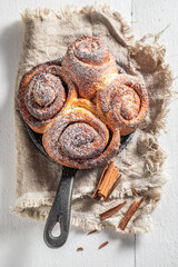 Homemade cinnamon buns as christmas dessert. Scandinavian dessert.