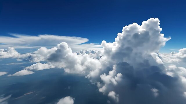 A majestic airplane soars through wispy clouds against a limitless blue sky, capturing the essence of freedom, adventure, and limitless possibility while providing a stunning visual backdrop for.