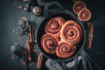 Homemade cinnamon rolls as swedish dessert. Best Christmas snack.