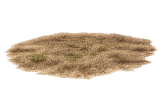 Dry grass island on transparent background showing arid land patch with straw texture for desert landscape