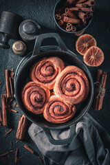 Homemade cinnamon buns as swedish dessert. Popular Swedish dessert.