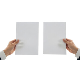 Hands holding transparent sheets isolated on transparent background