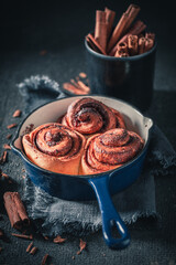 Tasty cinnamon buns as swedish dessert. Scandinavian dessert.