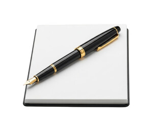 Elegant black fountain pen on notepad, isolated on transparent background