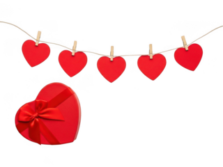 Heart-shaped decorations for valentine's day isolated on transparent background