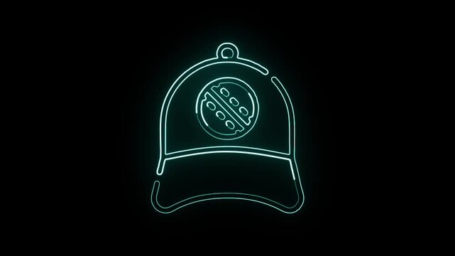 Glowing neon line cap icon with subtle animation. Cap animation HD video isolated on black background.
