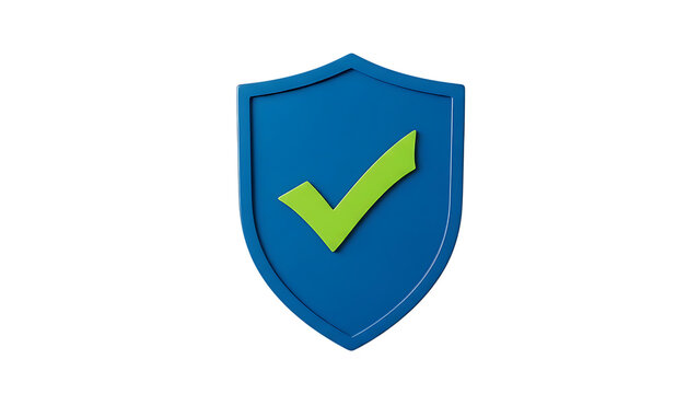 Blue shield with green check mark on transparent background