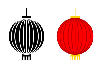 Chinese Lamp Icon Set Isolated on Transparent Background. Traditional Lantern Symbol Vector Illustration
