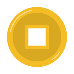 Chinese Gold Coin Icon Isolated on Transparent Background. Traditional Prosperity Symbol. Vector Illustration
