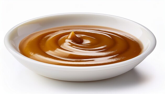 appetizing gravy sauce in white ceramic isolated on white background