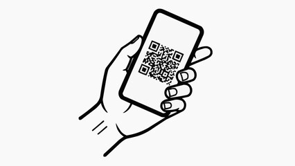Hand holding smartphone with QR code on screen for easy scanning