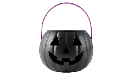 Black Jack-O-Lantern Bucket with Purple Handle