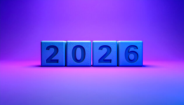 Colorful gradient background with number blocks forming 2026 New Year