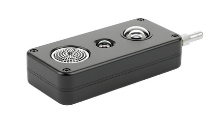 Obraz premium Black electronic device with silver speaker and connector isolated on transparent background