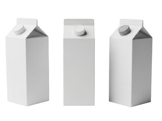 Three milk cartons isolated on transparent background