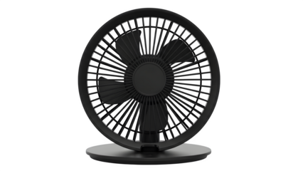 Black desk fan isolated on transparent background