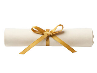 Rolled scroll with golden ribbon isolated on transparent background
