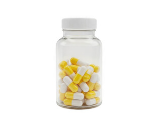 Pill bottle with capsules isolated on transparent background