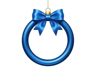 Blue holiday wreath with bow isolated on transparent background