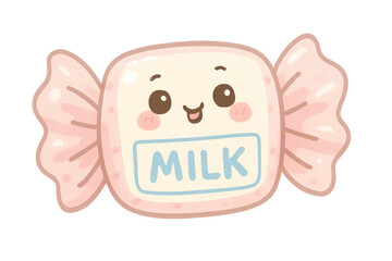 Obraz premium Cute kawaii milk candy character smiling