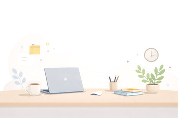 Minimal Abstract Workspace Scene with Soft Colors and Geometric Shapes