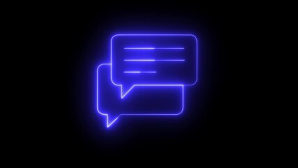 Neon two speech bubbles icon glowing design chat communication talk message abstract symbol ,Glowing neon message bubble animation. SMS or chat message icon neon line glowing. 