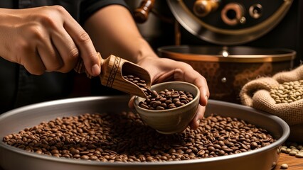 Sorting freshly roasted coffee beans