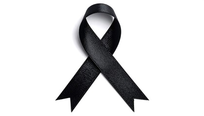 Black awareness ribbon for mourning and remembrance isolated on white background.